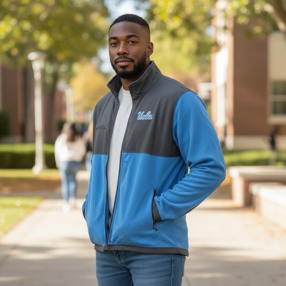 Men's‎ Colosseum UCLA Bruins Blue & Gray Mesa Corded Polar Full Zip Fleece Large